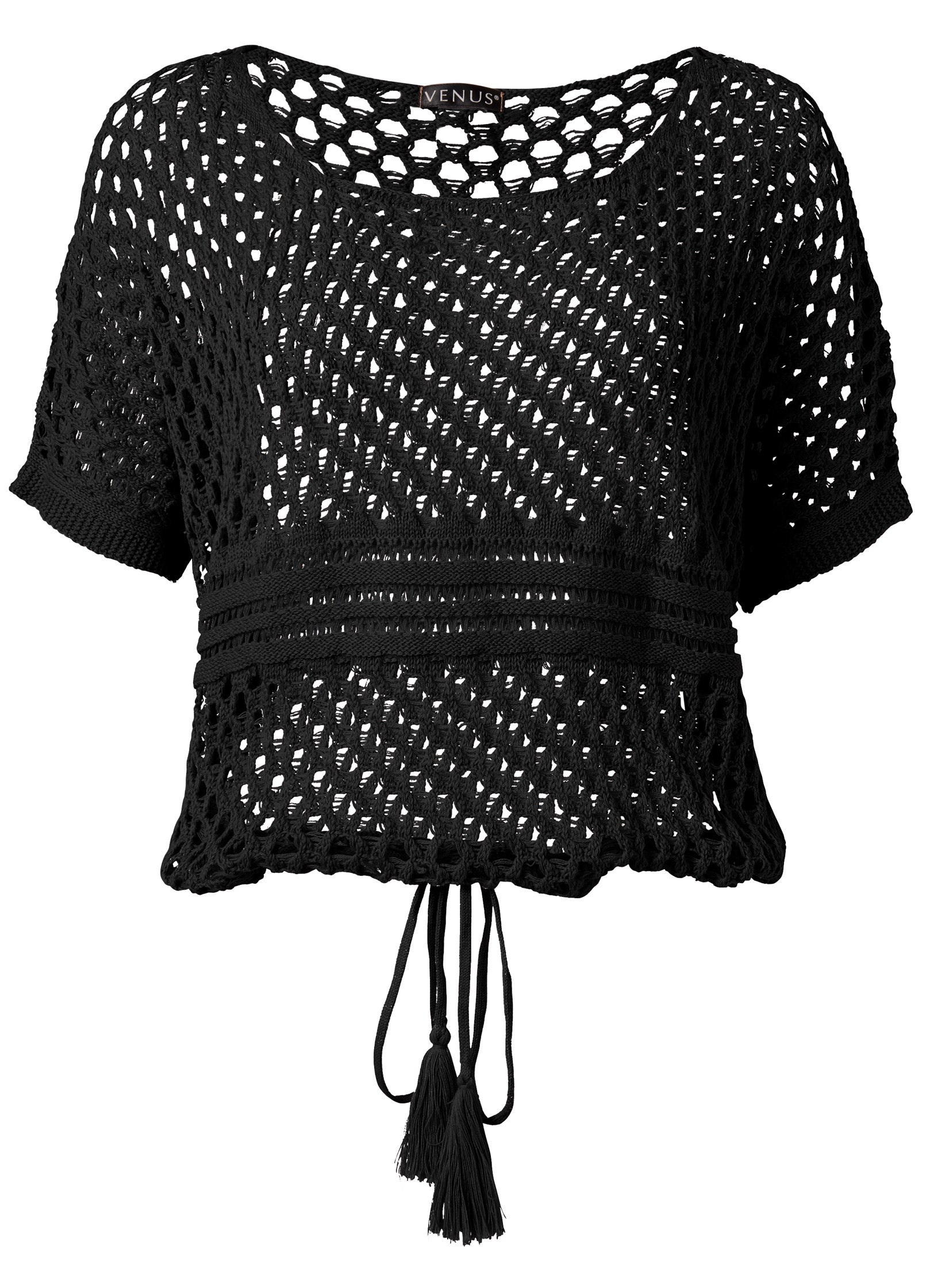 Venus Cotton Open Knit Sweater Black – VENUS