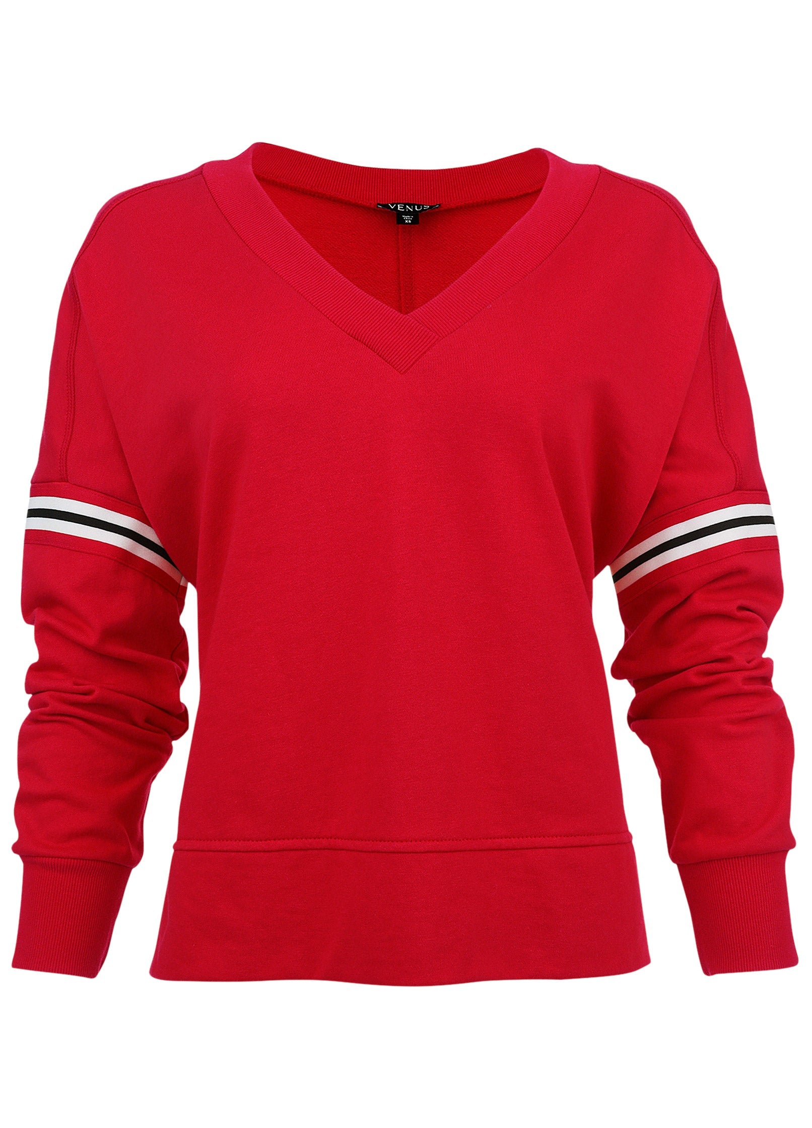 French Terry V-Neck Top - Red – VENUS