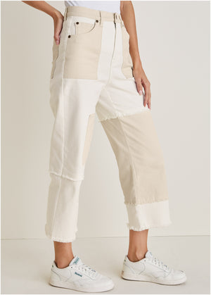 Patchwork Wide Leg Jean - Whisper White/Turtledove Combo - thumbnail-5
