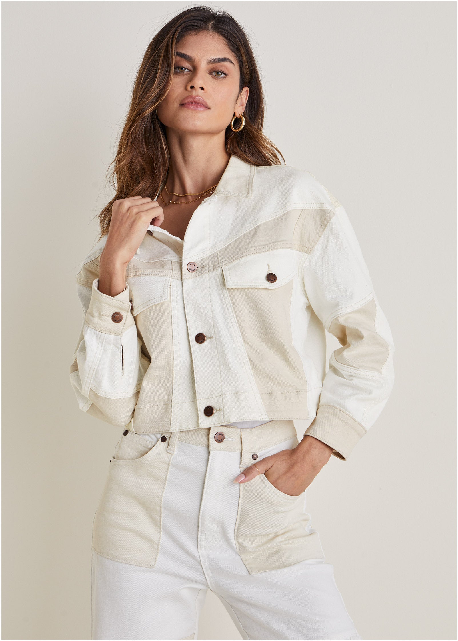 Patchwork Denim Jacket - Whisper White/Turtledove Combo – Venus