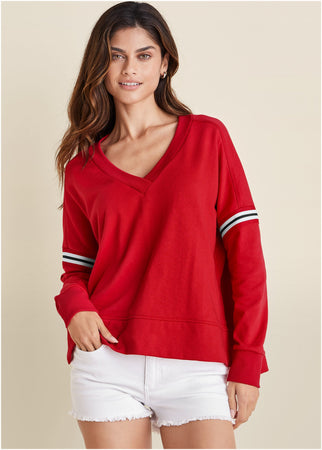 French Terry V Neck Top