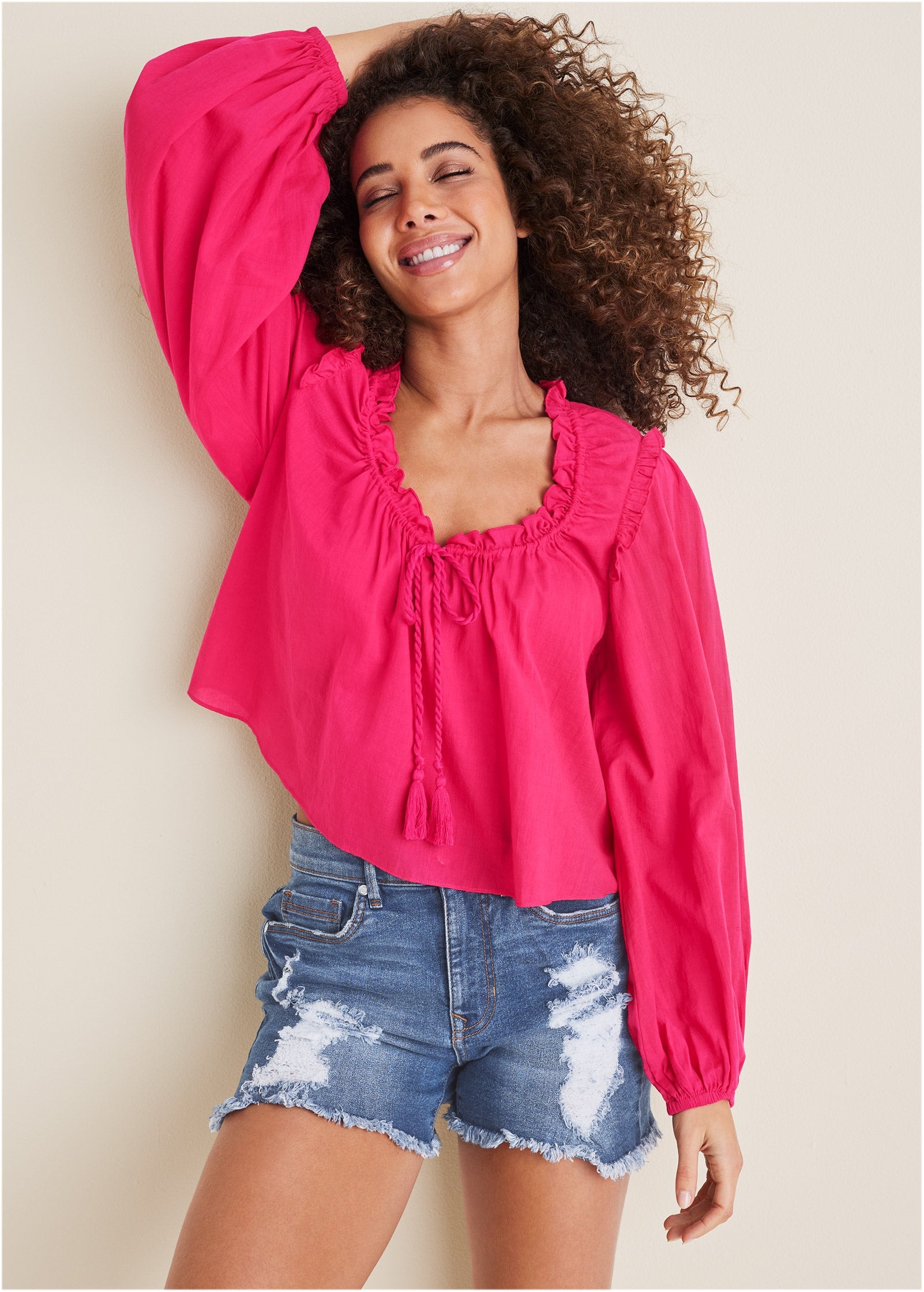 Tassel Long Sleeve Top - Dark Pink – VENUS
