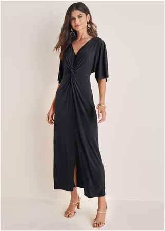 Twist Front Maxi Dress - Jet Black – VENUS