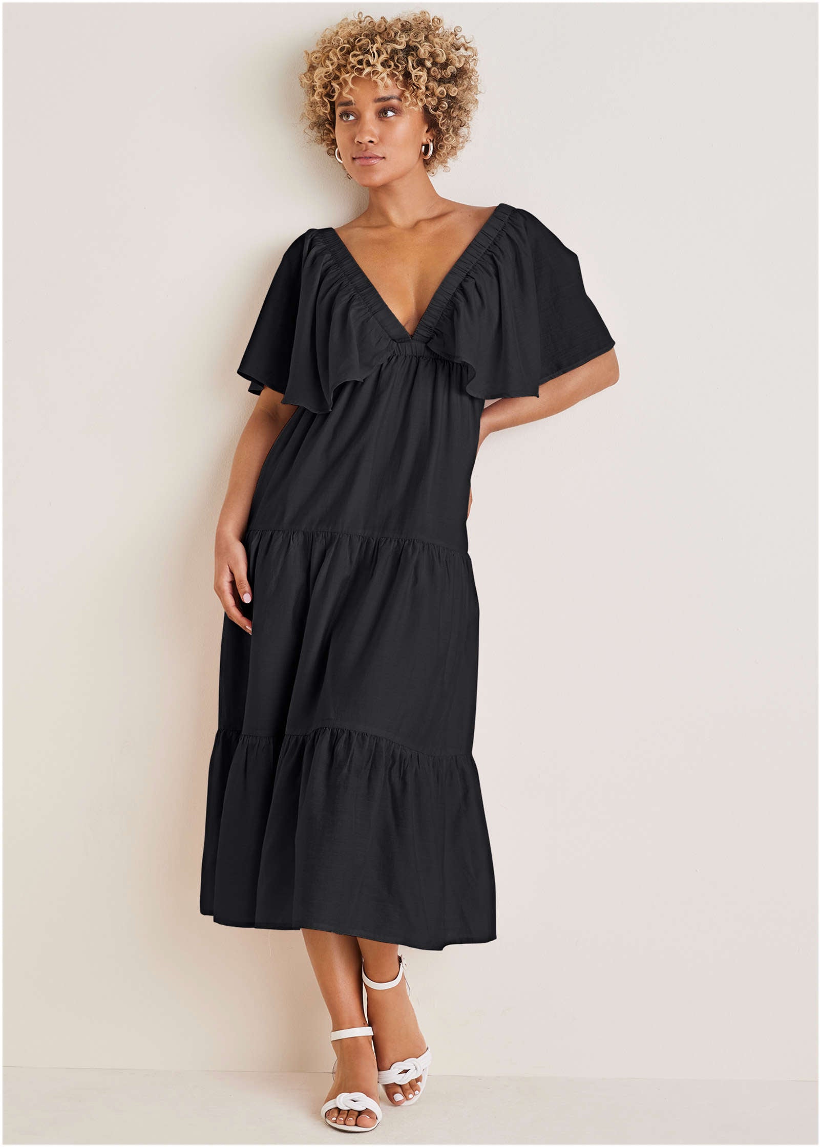 Crinkle Midi Dress - Black – VENUS