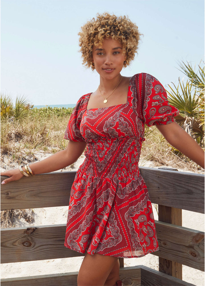 VENUS Cotton Voile Mini Dress | Bandana Red