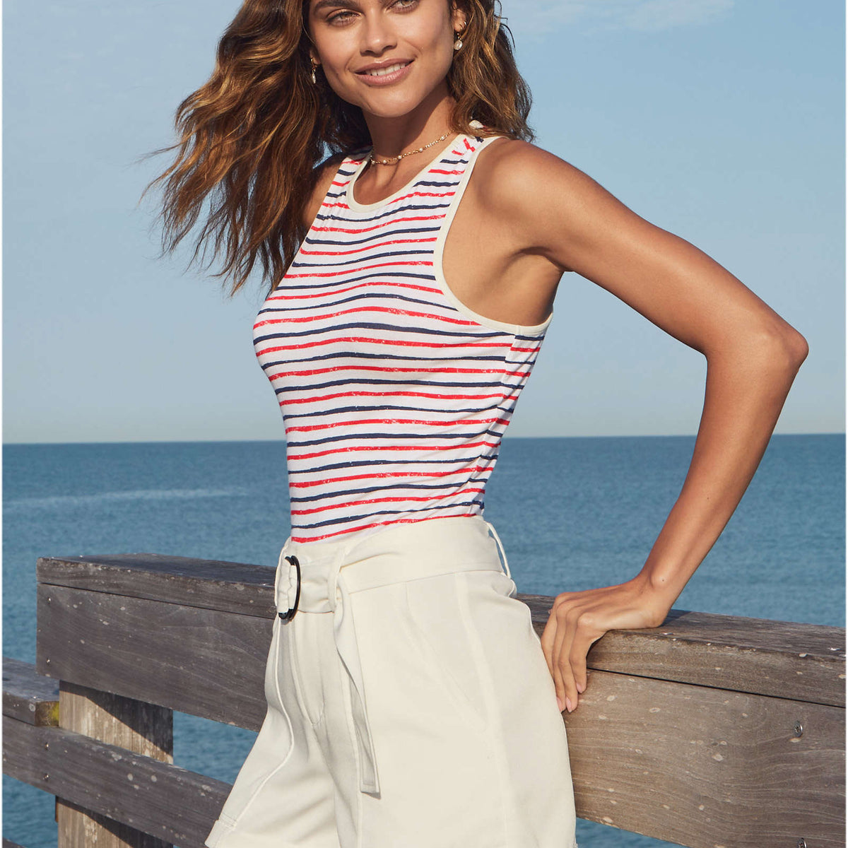 Racerback Striped Tank - Tricolor Boardwalk Stripe – VENUS