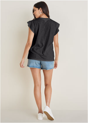 Ruffle Sleeve Tee - Jet Black - thumbnail-3