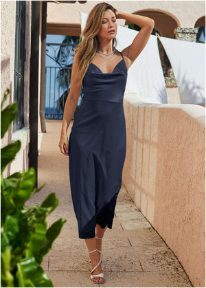 Cowl Neck Slip Dress Navy – VENUS - Main Image