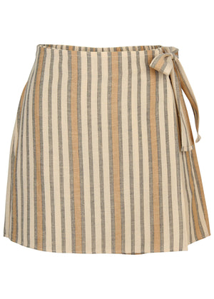 Linen Wrap Skort - Tan Combo - thumbnail-5