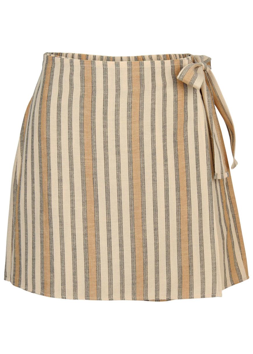 Linen Wrap Skort - Tan Combo
