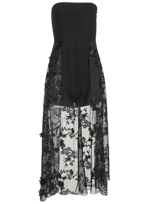 Sequin Applique Overlay Romper - Jet Black - thumbnail-4