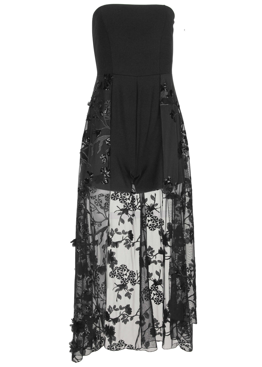 Sequin Applique Overlay Romper - Jet Black