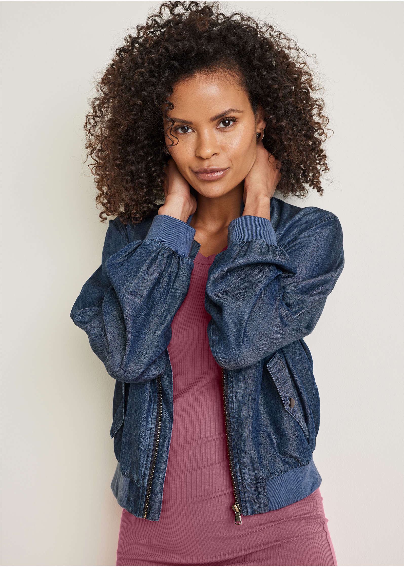 Chambray Bomber Jacket - Dark Wash – Venus Fashion
