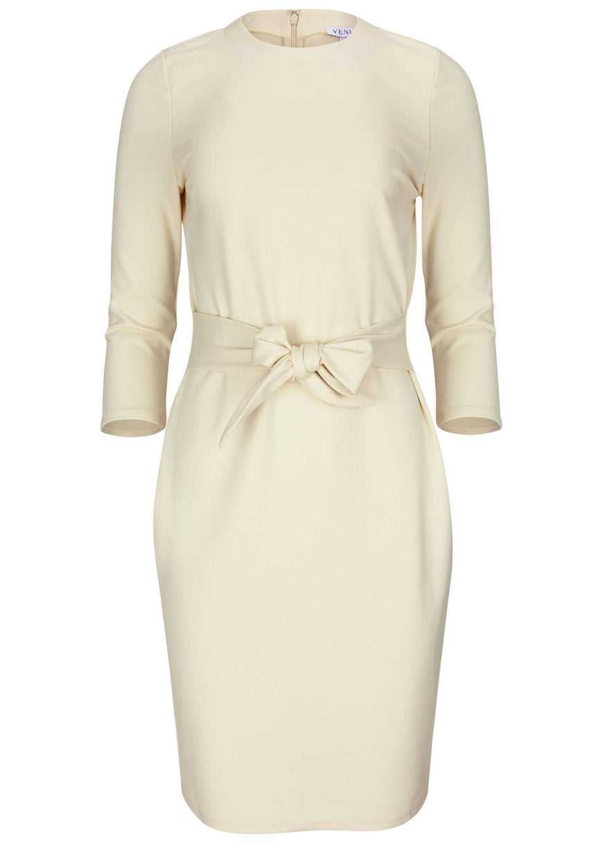 Ponte Tie Waist Dress - Cream