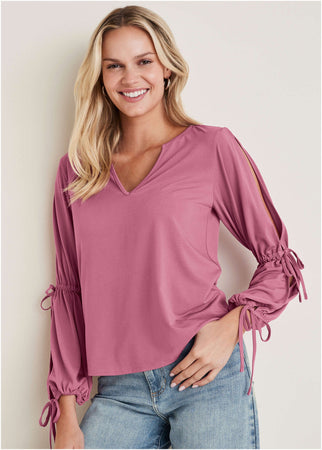 Tie Sleeve Blouse Heather