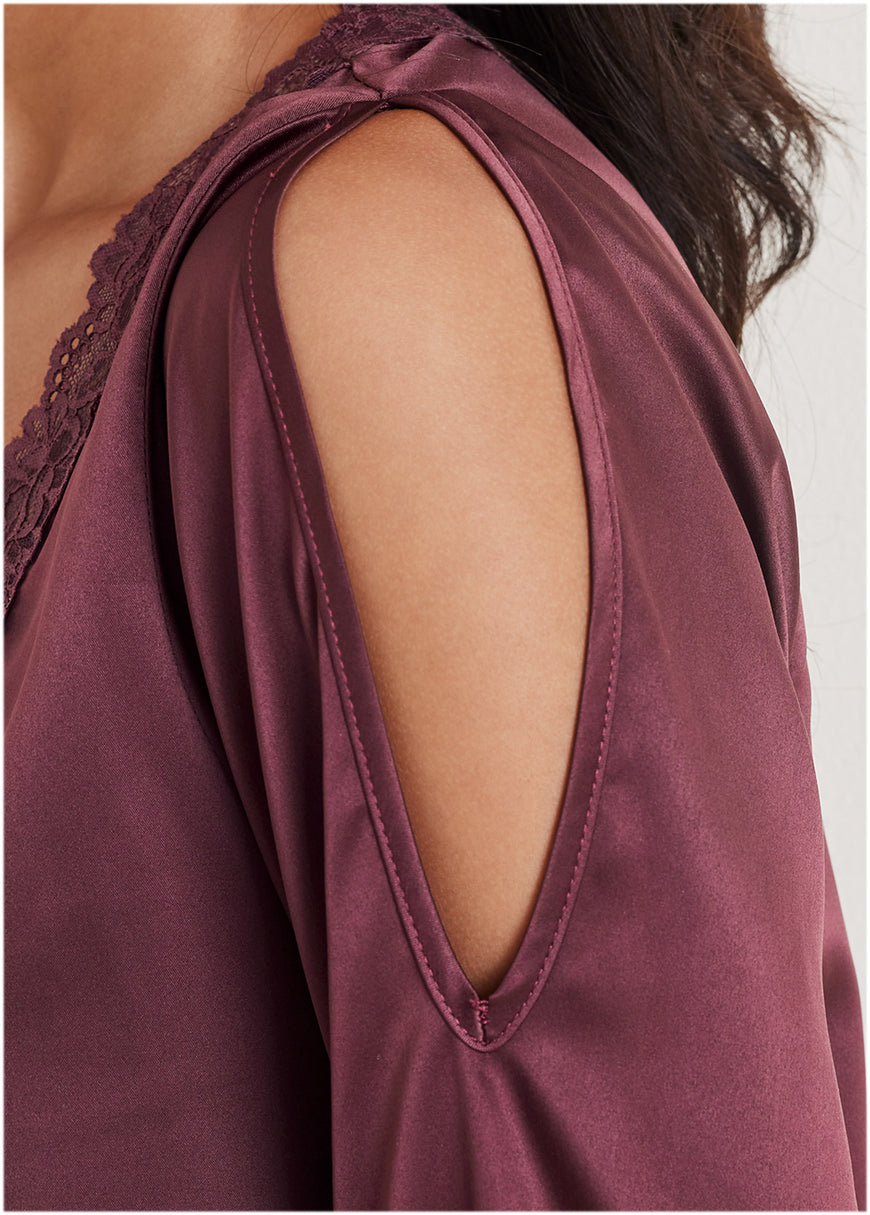 Lace Cold Shoulder Blouse - Wine