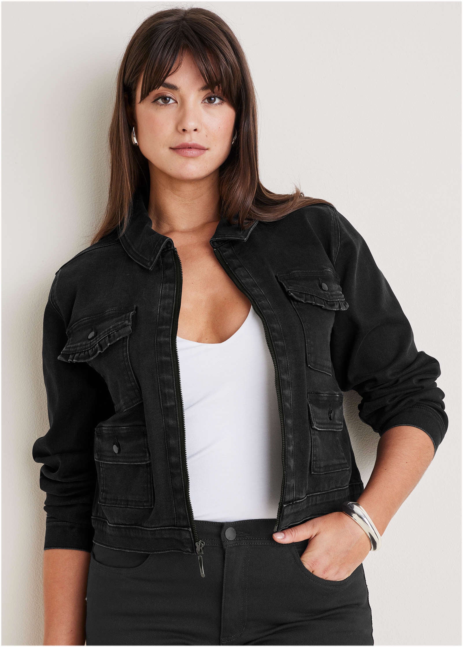 Denim Cargo Jacket - Black Wash – VENUS
