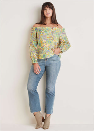 Off-The-Shoulder Top - Candied Shortbread Paisley - thumbnail-8