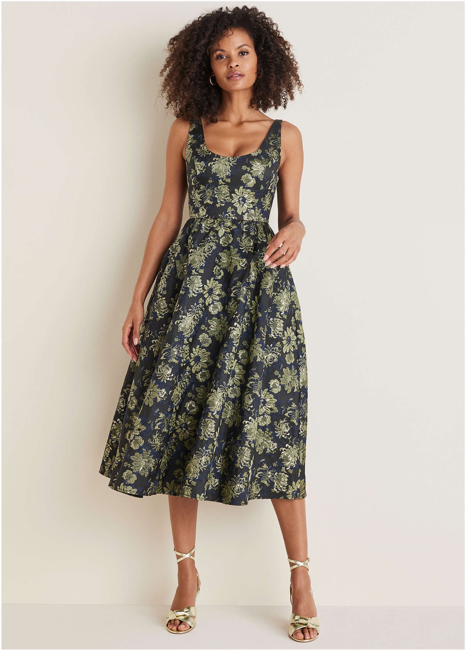 Floral Jacquard Midi Dress - Navy Combo – Venus Fashion