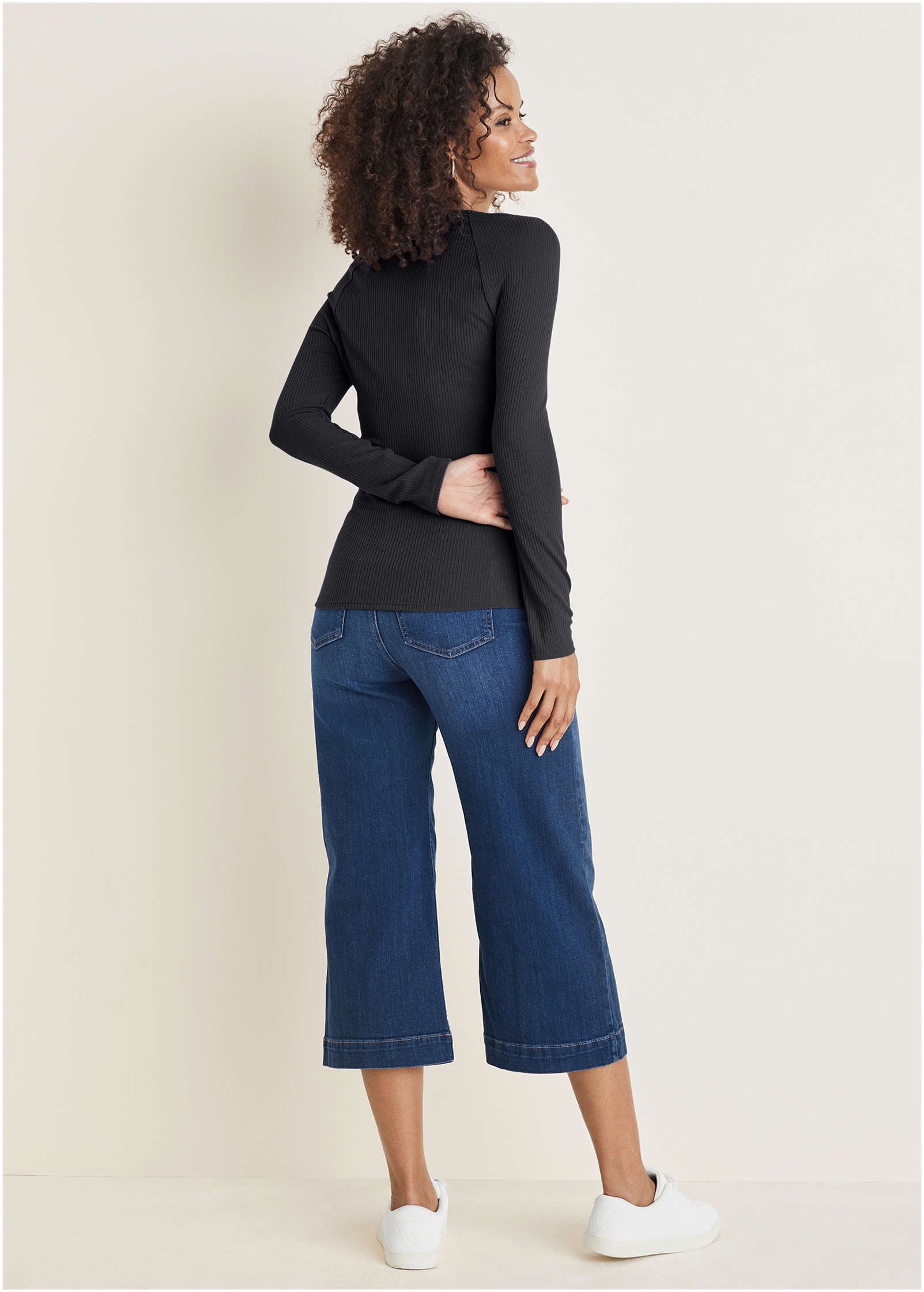 Deep Scoop Neck Ribbed Top - Jet Black – VENUS