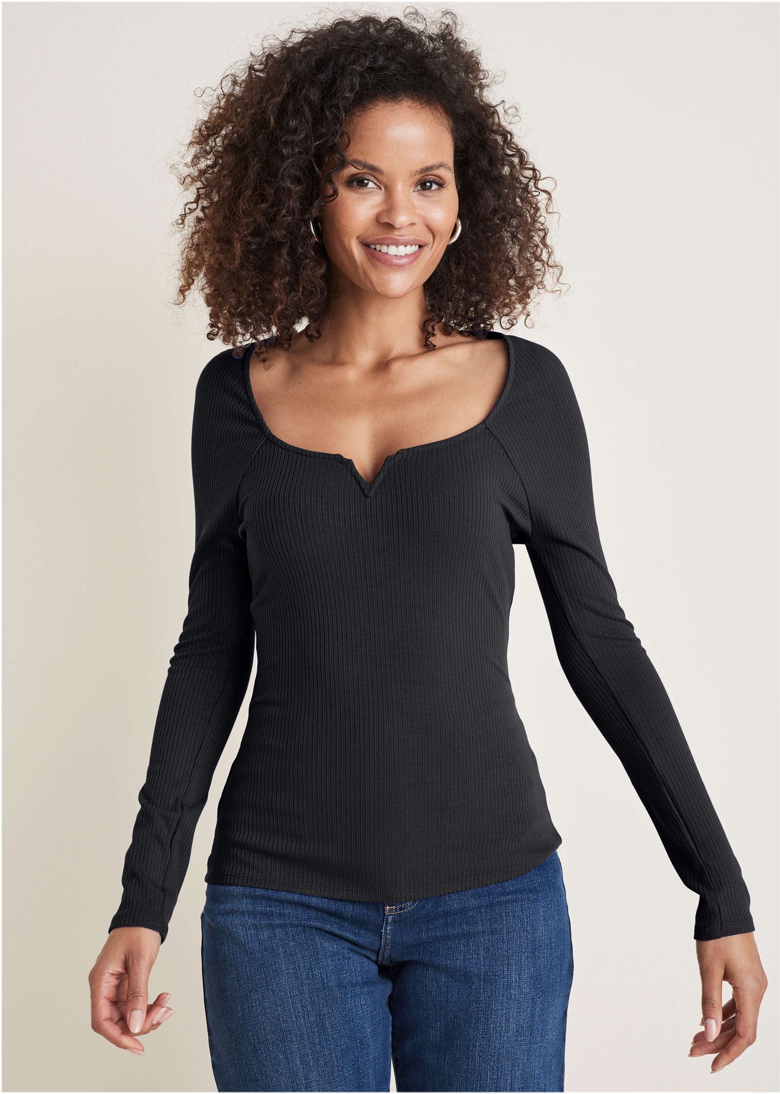 Deep Scoop Neck Ribbed Top - Jet Black – VENUS