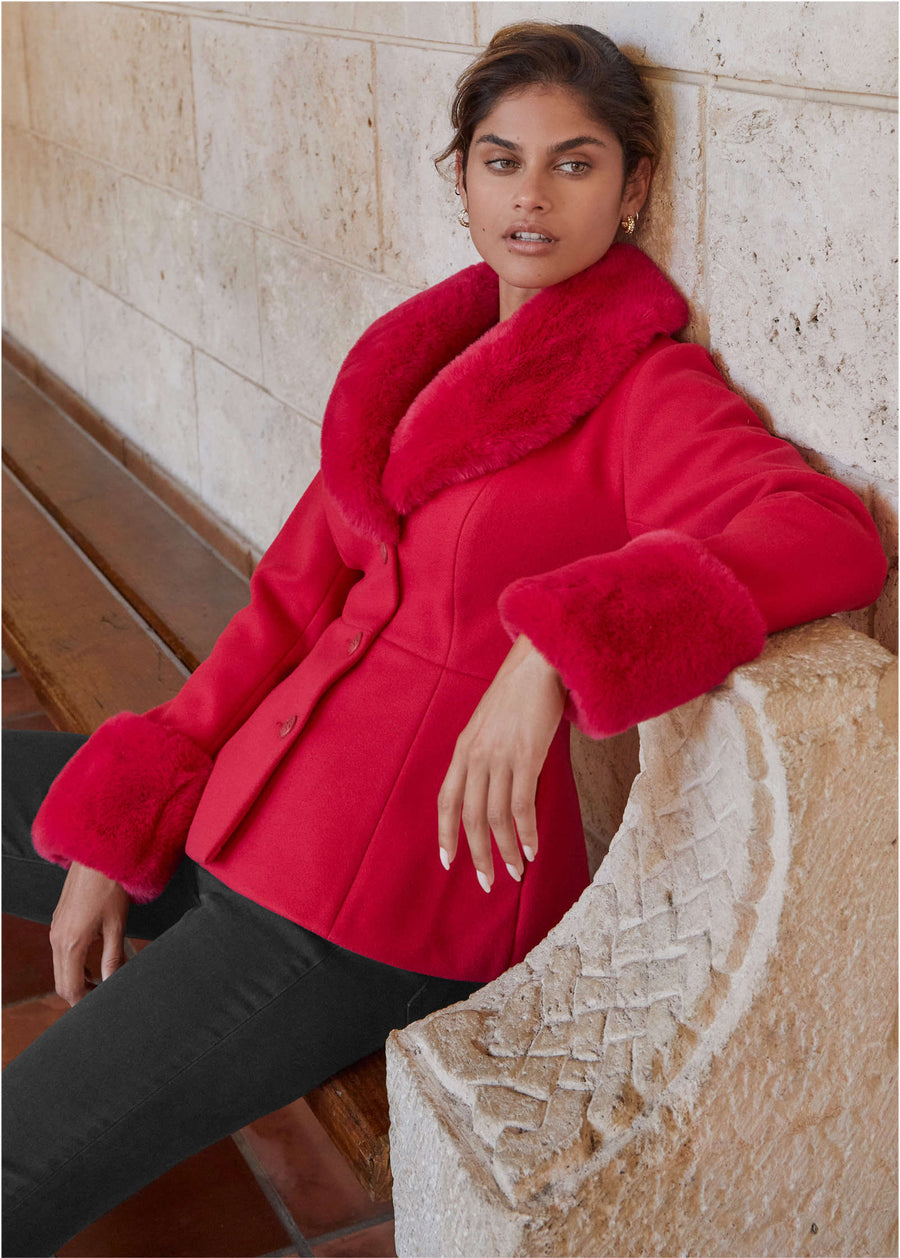 Faux Fur Trim Jacket - Barberry