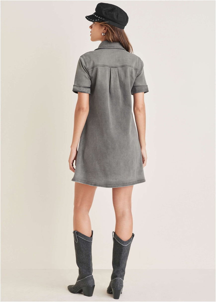 Denim Mini Dress - Grey Wash
