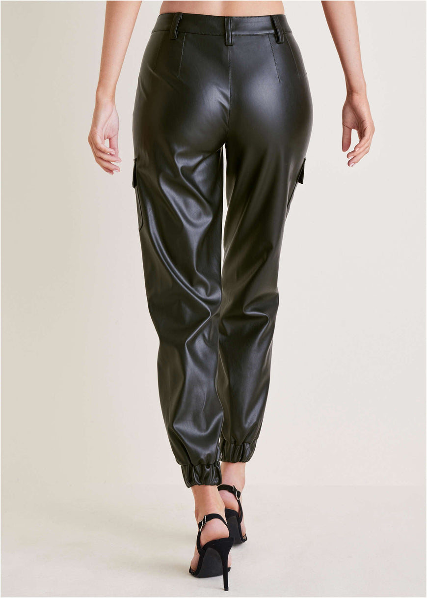 Faux Leather Cargo Pants - Jet Black