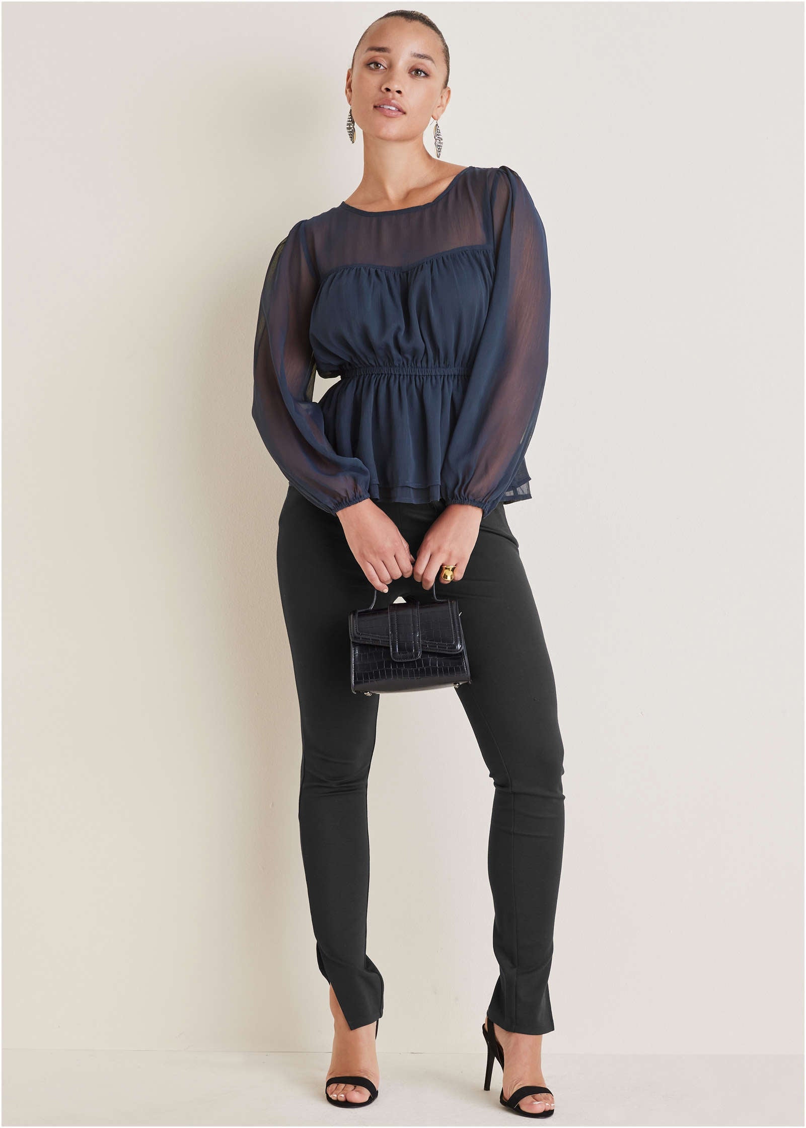 Sheer Beauty Blouse - Navy – VENUS