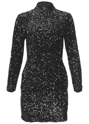 Sequin Velvet Mini Dress - Black - thumbnail-4