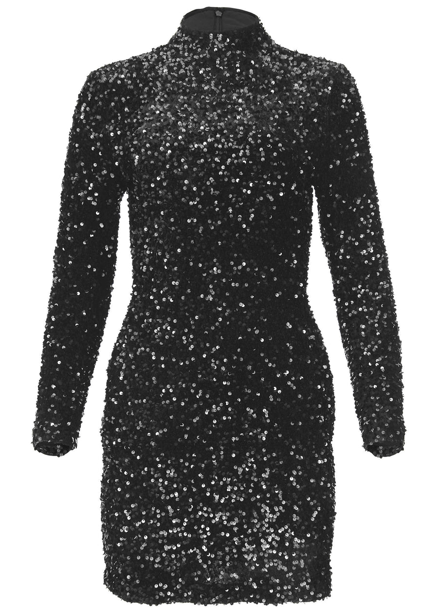 Sequin Velvet Mini Dress - Black