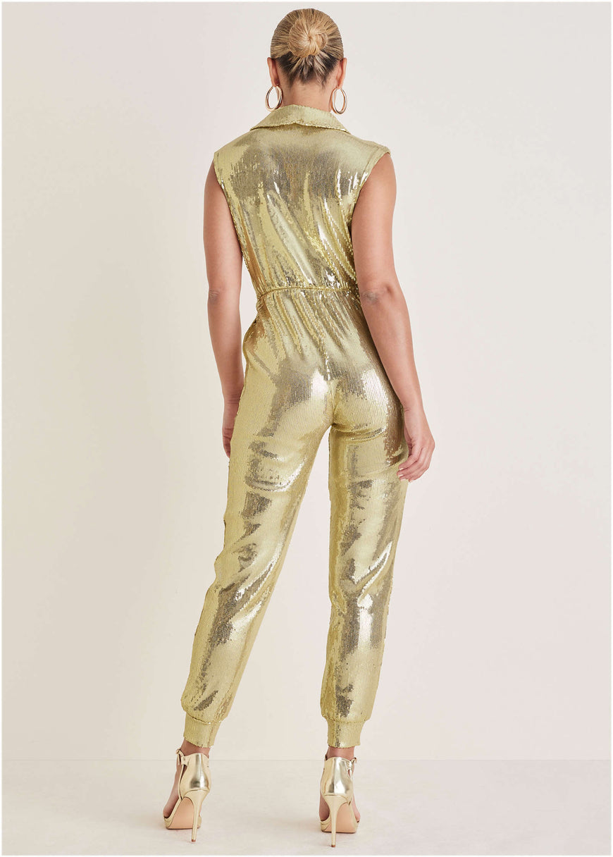 Sequin Jogger Jumpsuit - Gold