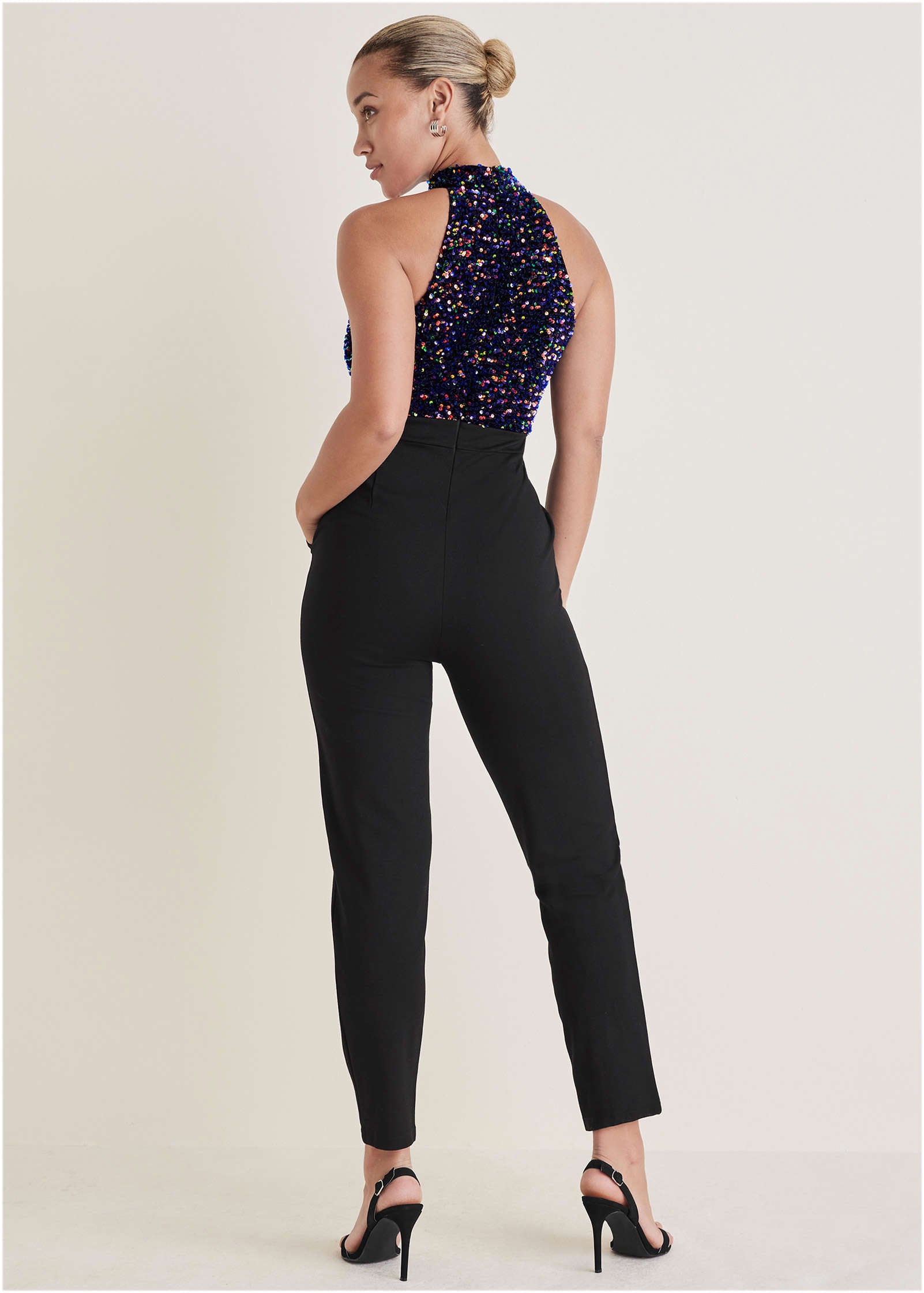 Cape Sleeve Sequin Jumpsuit - Black – VENUS