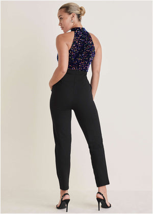 High Neck Sequin Jumpsuit - Fantasy Sequins - thumbnail-2