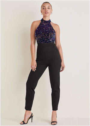 High Neck Sequin Jumpsuit - Fantasy Sequins - thumbnail-3