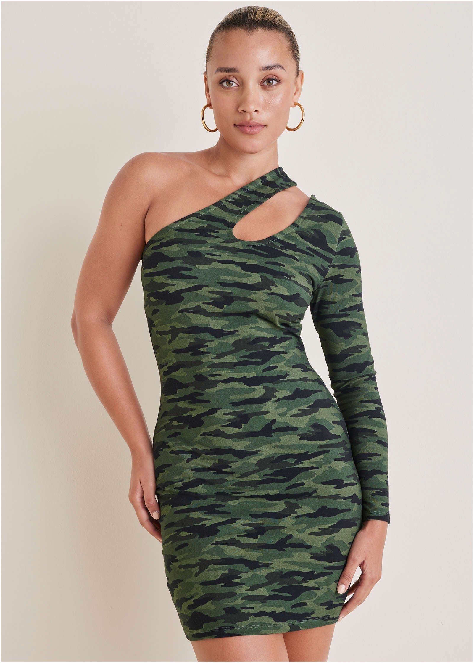 One-Shoulder Cutout Mini Dress - Rebel Camo – VENUS