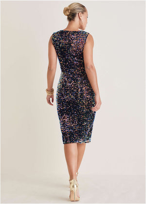 Plunge Sequin Midi Dress - Fantasy Sequins