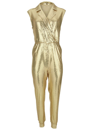 Sleeveless Sequin Jogger Jumpsuit - Gold - thumbnail-5