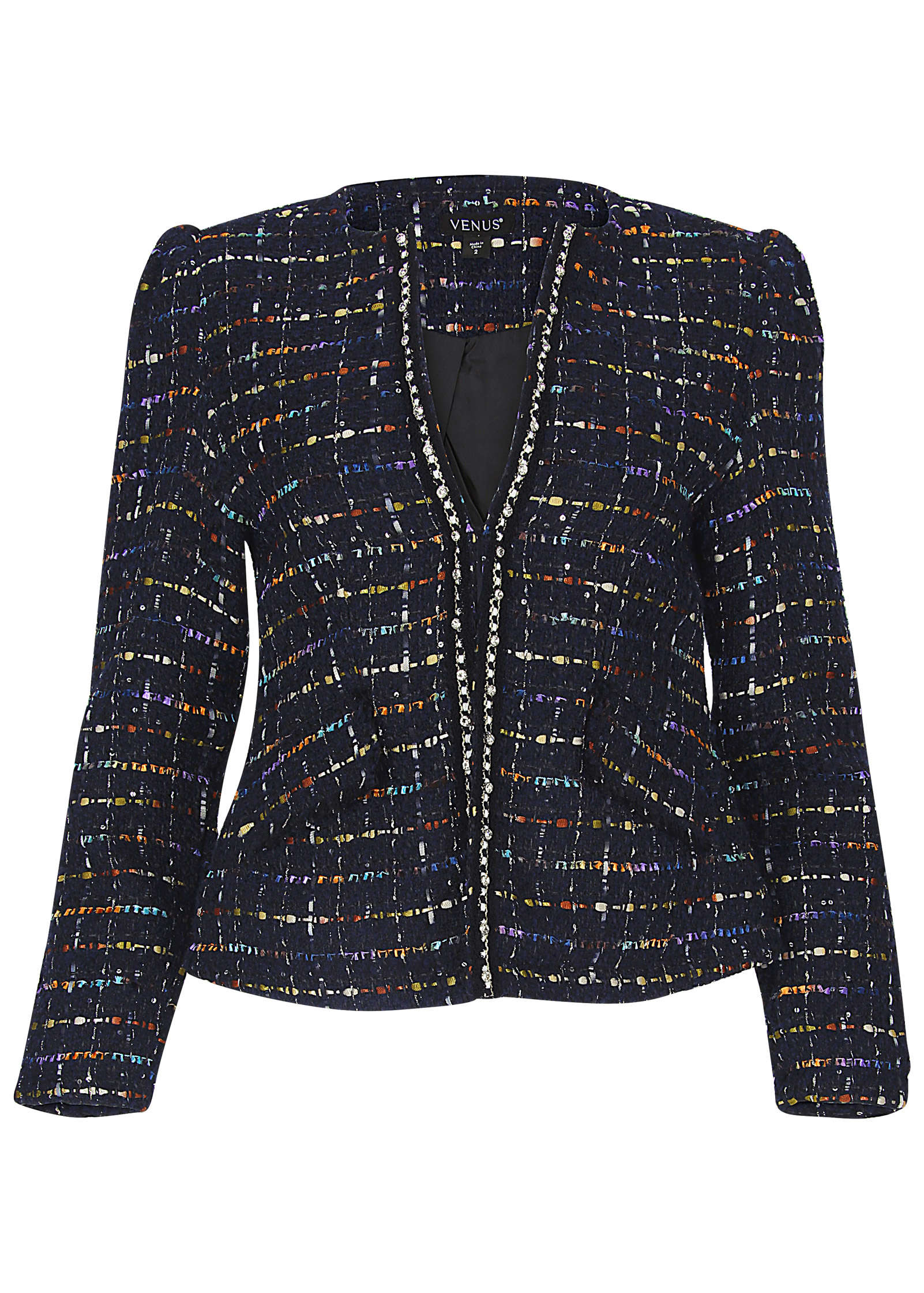 Rhinestone Tweed Jacket - Black Multi – VENUS