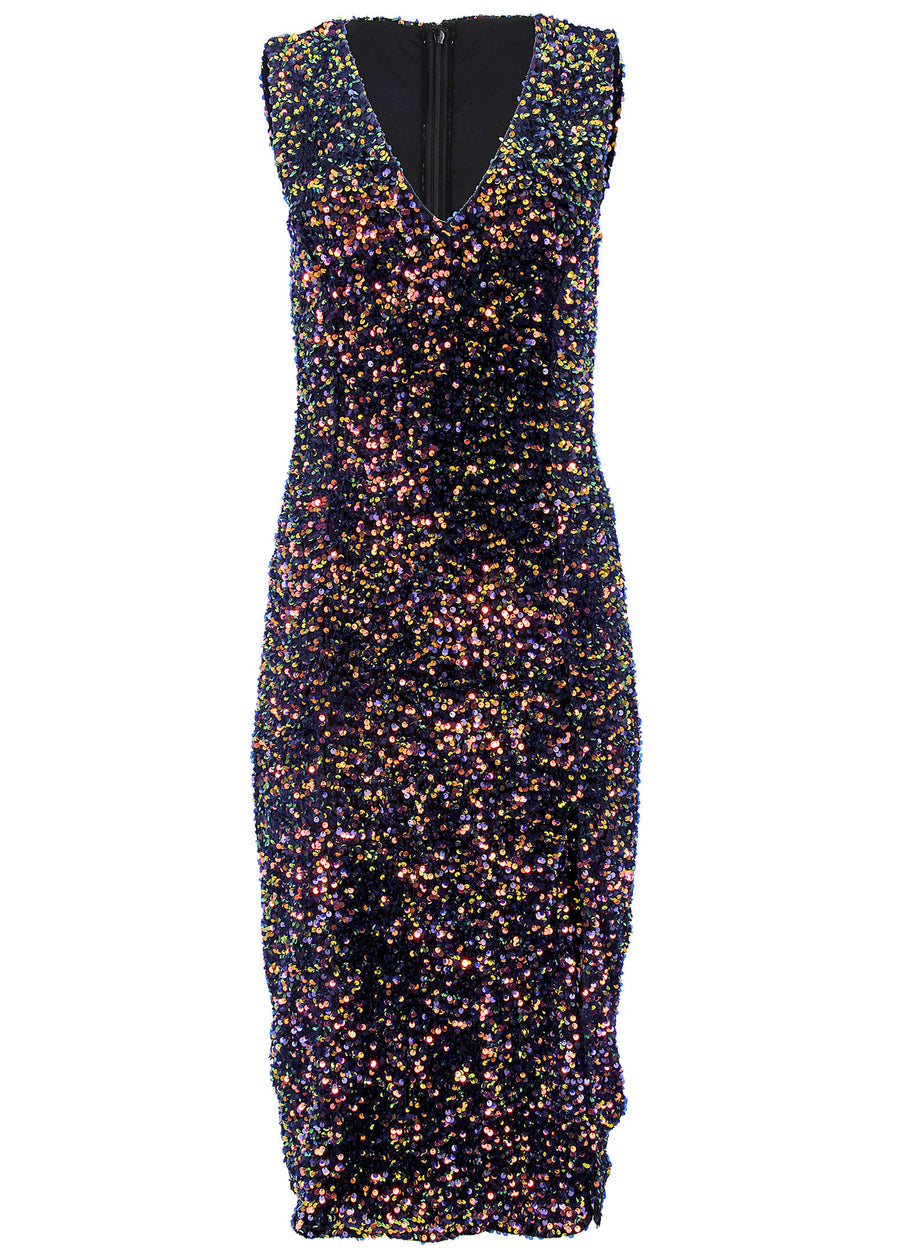 Plunge Sequin Midi Dress - Fantasy Sequins