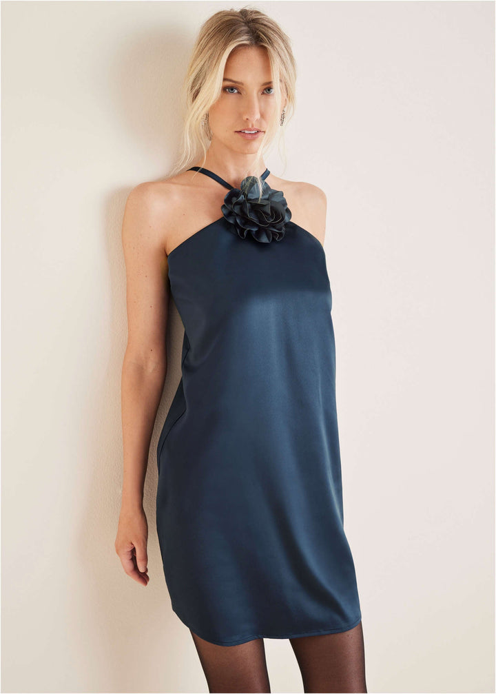 rosette halter dress VENUS Mini | Navy accessory_quiz:singer-model-group-5 Keyhole cutout at bust Color:Midnight blue Midi Dress Formal Gown