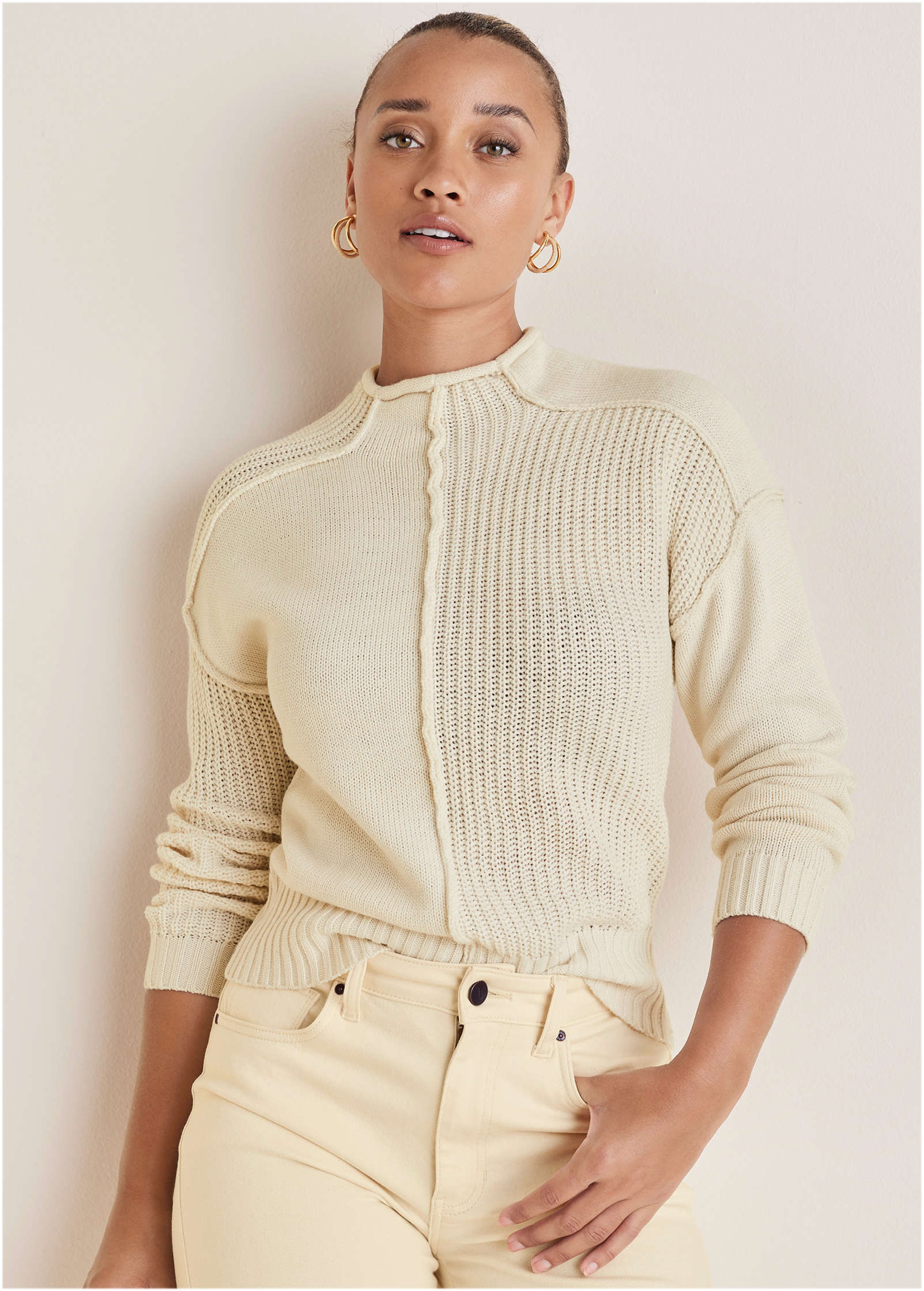 Mock Neck Knit Sweater - Off White – VENUS