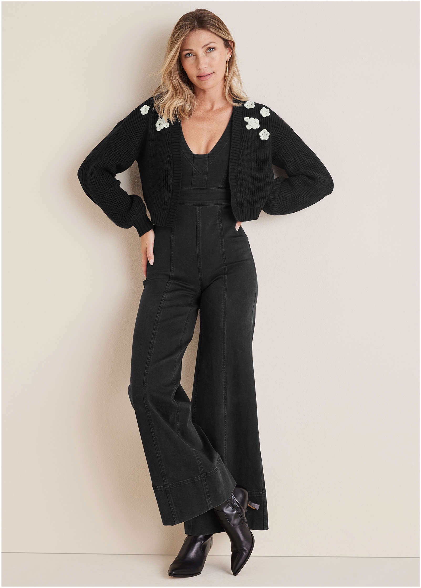 Floral Cardigan - Jet Black – VENUS
