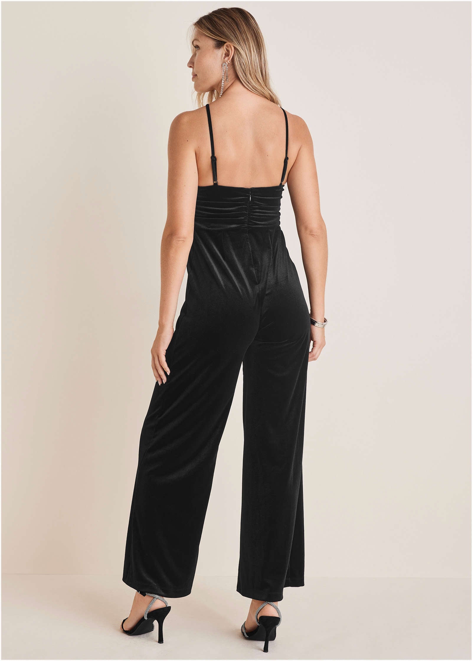 Stretch Velvet Halter Jumpsuit - Black – VENUS