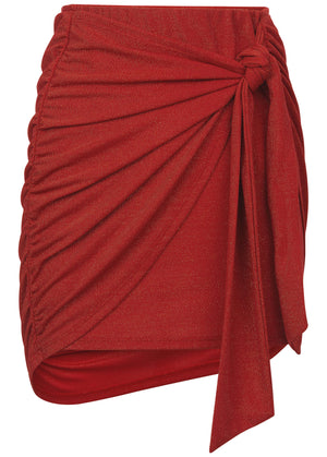 Glitter Knit Wrap Mini Skirt - Racing Red Glitter Knit - thumbnail-6