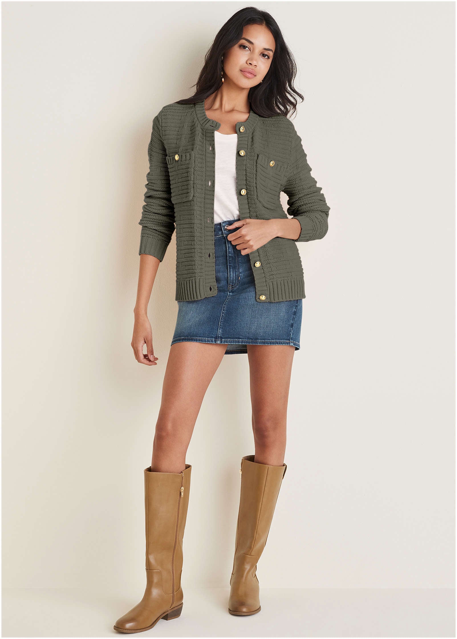 Button Detail Cardigan - Olive – Venus Fashion