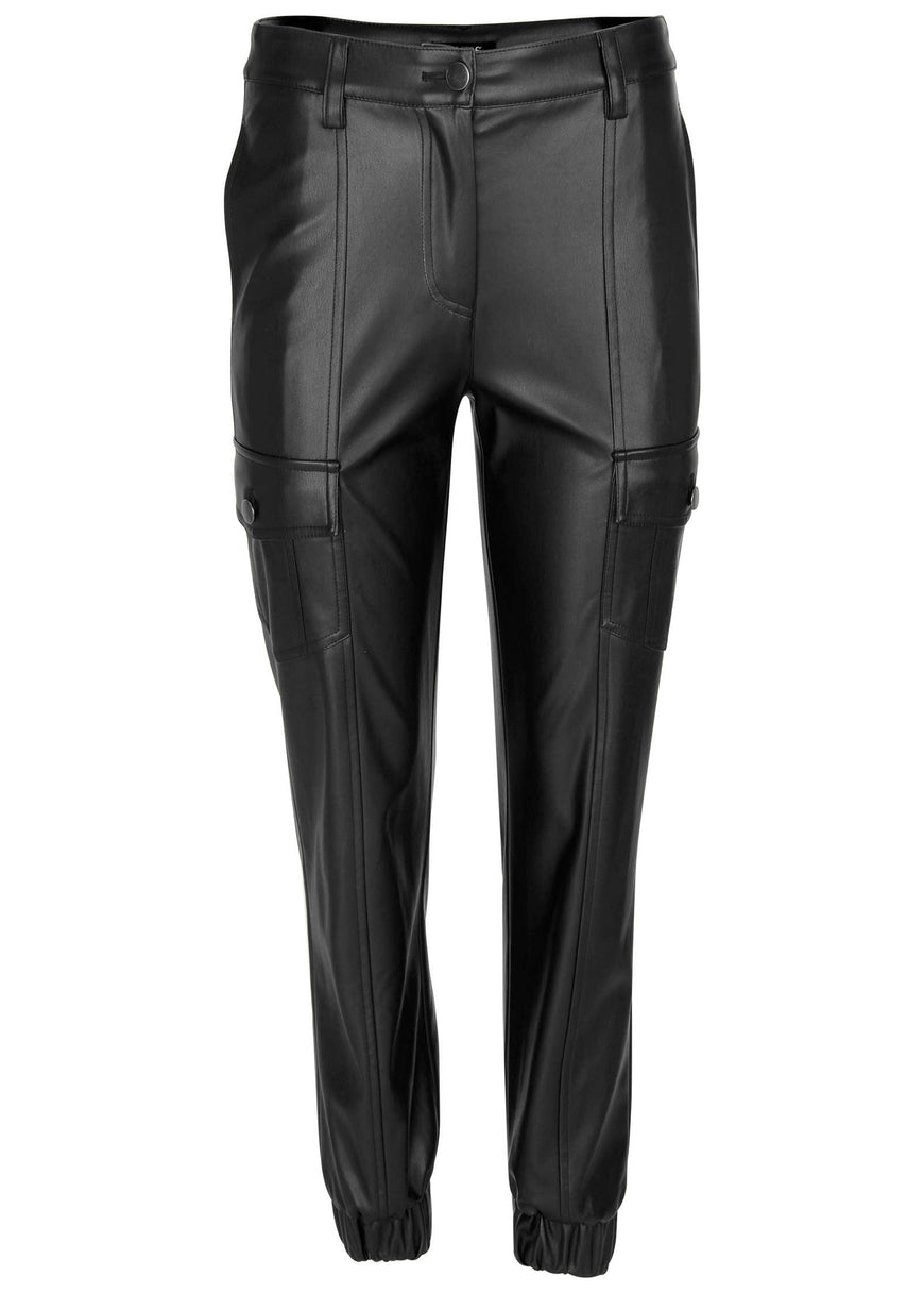 Faux Leather Cargo Pants - Jet Black