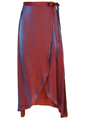 Lamé Wrap Maxi Skirt - Burgundy Lame - thumbnail-5