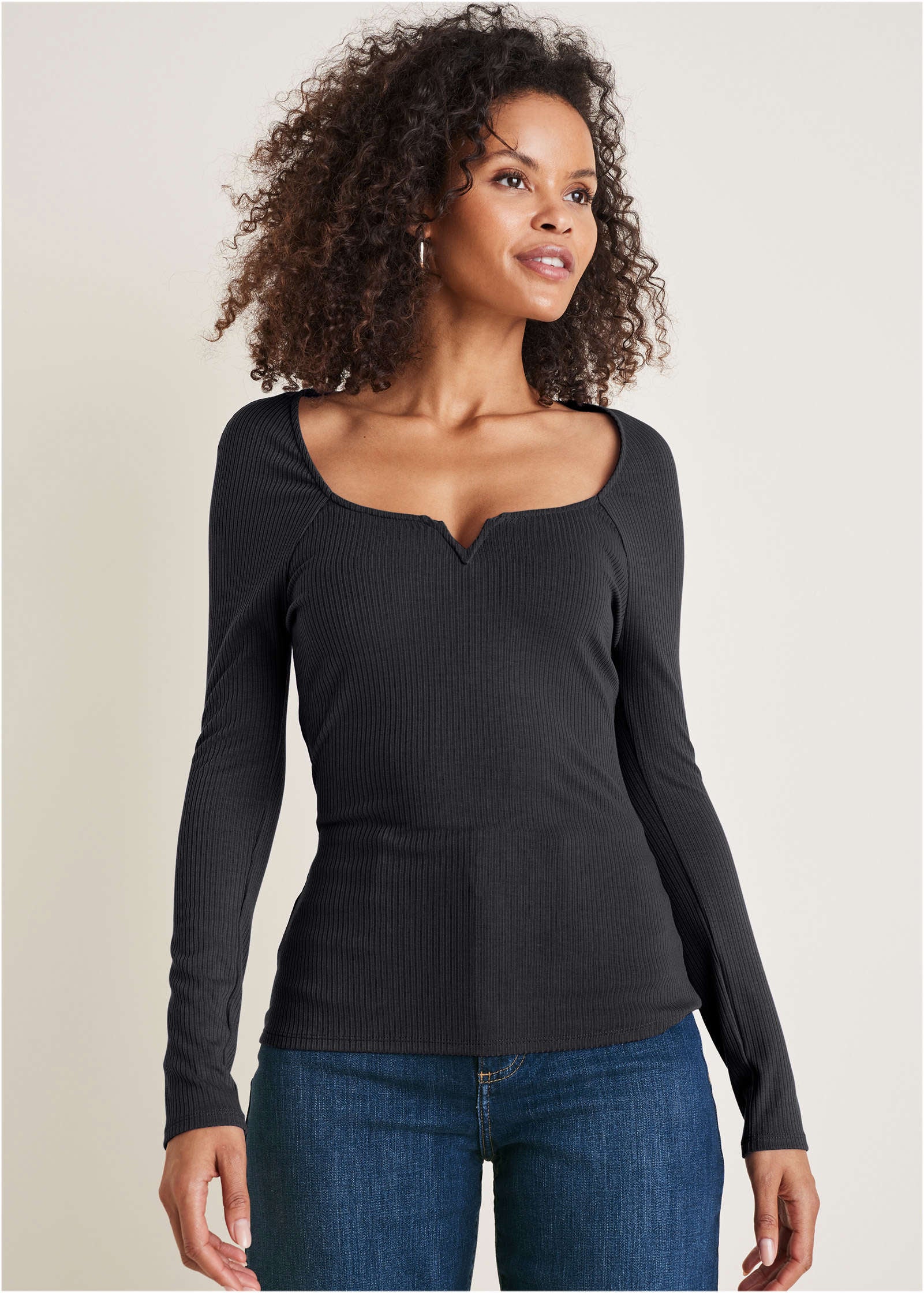Deep Scoop Neck Ribbed Top - Jet Black – VENUS
