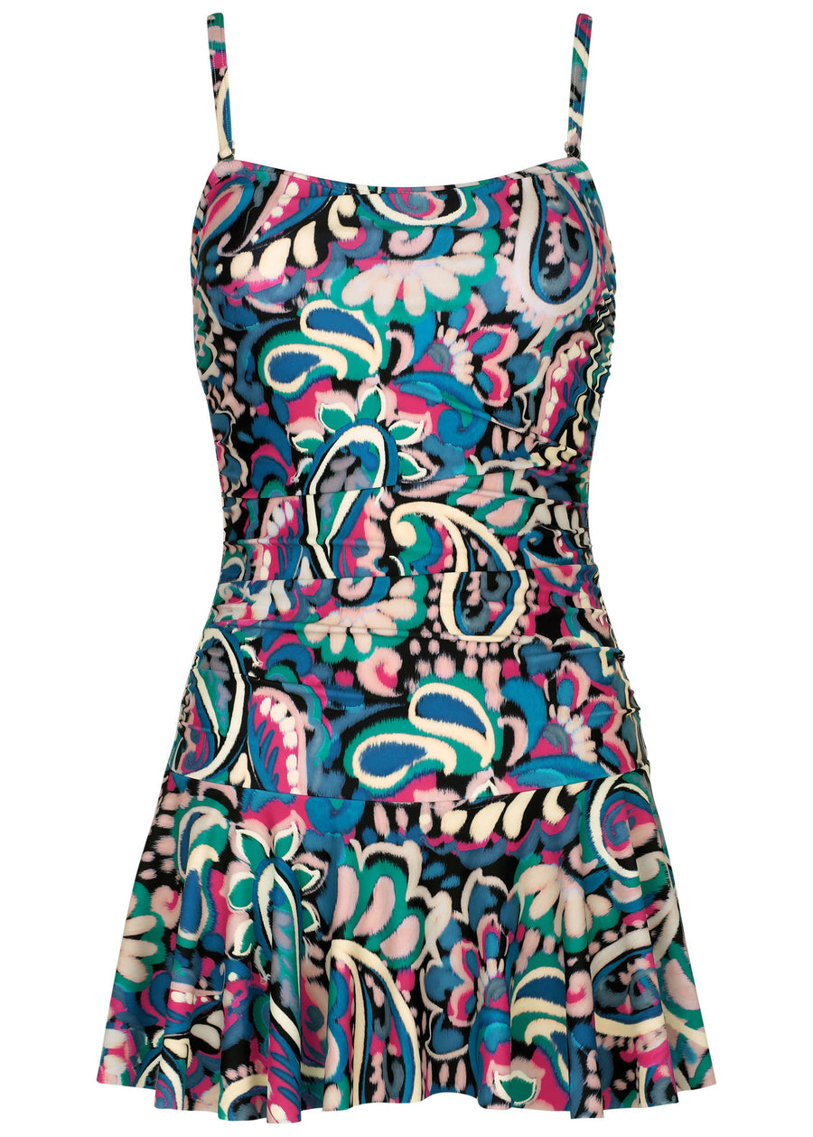 Venice Skirted Swim Dress - Fuzzy Paisley